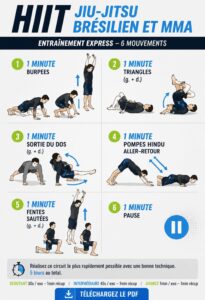 Femme pratiquant le HIIT en plein entraînement de Jiu-Jitsu.