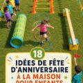 Fête d'anniversaire en plein air avec des enfants jouant et riant.