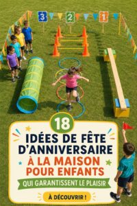 Fête d'anniversaire en plein air avec des enfants jouant et riant.