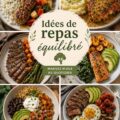 Assiette colorée avec un repas équilibré à base de légumes et protéines