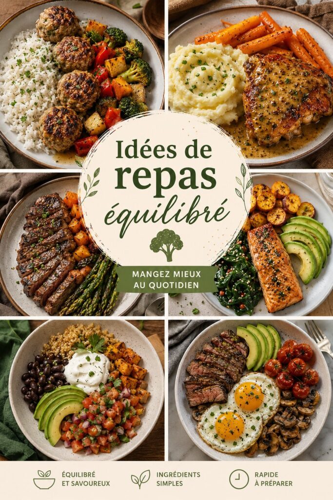 Assiette colorée avec un repas équilibré à base de légumes et protéines