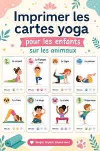 Cartes imprimées de yoga pour enfants avec des animaux