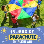 Enfants jouant avec un parachute coloré à l'extérieur
