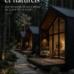 Maison en bois minimaliste au milieu d'une forêt verdoyante