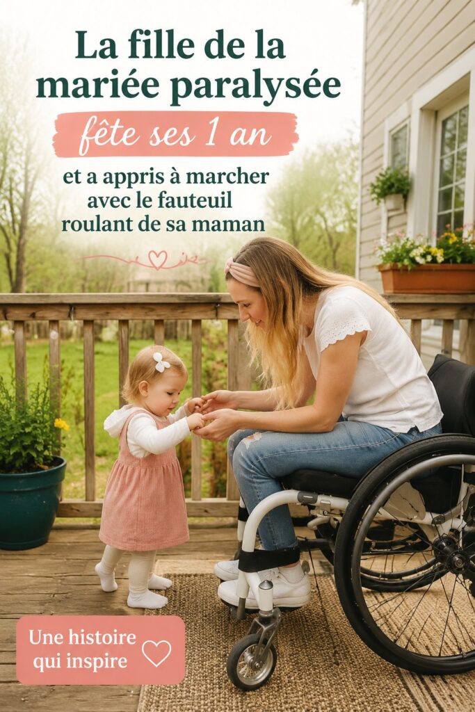 Une petite fille apprenant à marcher avec un fauteuil roulant à côté de sa mère