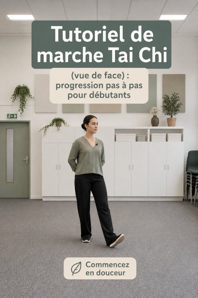 Femme pratiquant la marche Tai Chi dans un parc, découvrant la sérénité