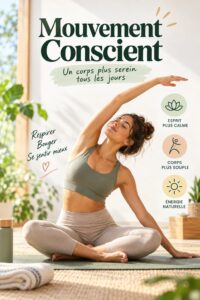 Femme pratiquant le Mindful Fitness Flow en pleine nature, alliant mouvements doux et respiration consciente.