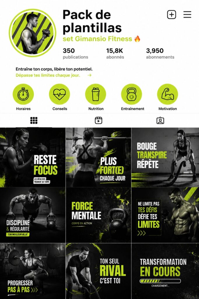 Pack de modèles de fitness sur Canva avec designs colorés