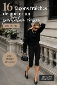 Une femme élégante portant un pantalon capri au style moderne dans une rue ensoleillée.