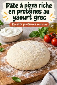 Photo d'une pizza avec pâte à pizza grecque haute en protéines, garnie de légumes colorés et de fromage