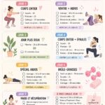 Femme souriante en train de réaliser un exercice de fitness à la maison, représentant un plan d'entraînement motivant.