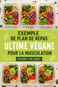 Plan de repas végane pour la musculation avec des plats sains et colorés.