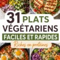 Assortiment de plats végétariens riches en protéines, colorés et appétissants sur une table.