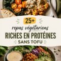 Plats végétariens riches en protéines sans tofu, présentés sur une table.