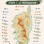 Vue panoramique sur une étape du GR20 avec des randonneuses traversant un sentier