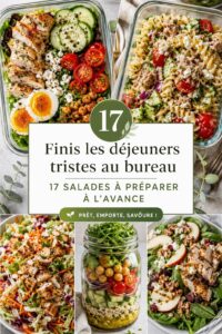 Assortiment de délicieuses salades colorées dans des bols, prêtes pour un déjeuner sain.