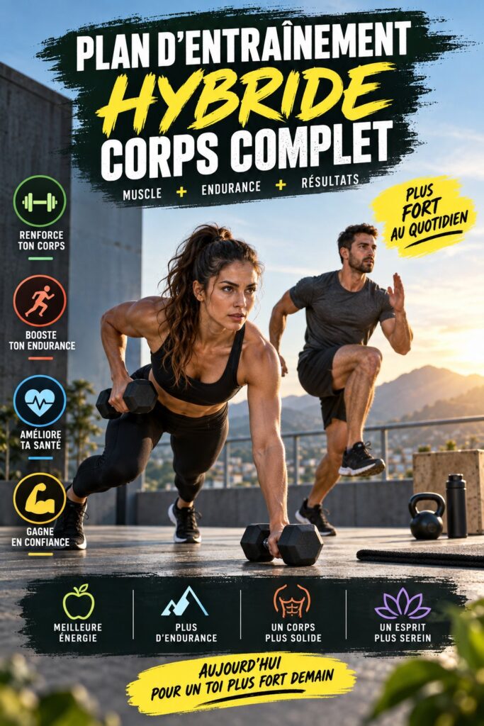 Femme pratiquant des exercices au poids du corps, représentant un entraînement hybride complet