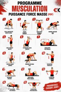 Femme s'entraînant avec des poids dans une salle de sport, illustrant un programme de musculation efficace.