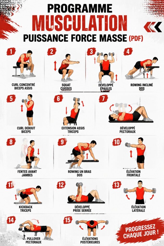 Femme s'entraînant avec des poids dans une salle de sport, illustrant un programme de musculation efficace.