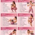 Femme en plein exercice de tonification à domicile, motivée et souriante.