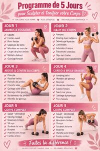 Femme en plein exercice de tonification à domicile, motivée et souriante.