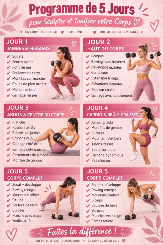 Femme en plein exercice de tonification à domicile, motivée et souriante.