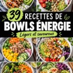 Assortiment de power bowls colorés et sains, prêts à être dégustés.