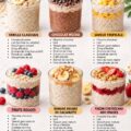 Bol d'overnight oats coloré avec fruits frais et noix sur table en bois