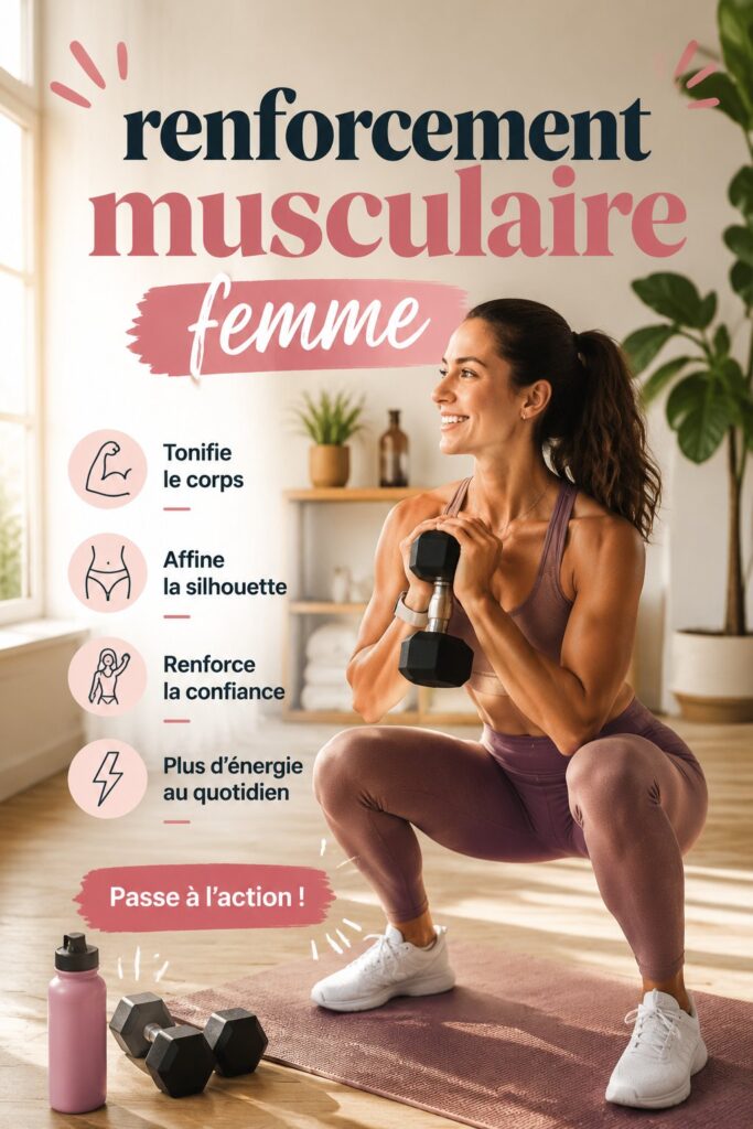 Une femme faisant des exercices de renforcement musculaire à la maison avec des haltères