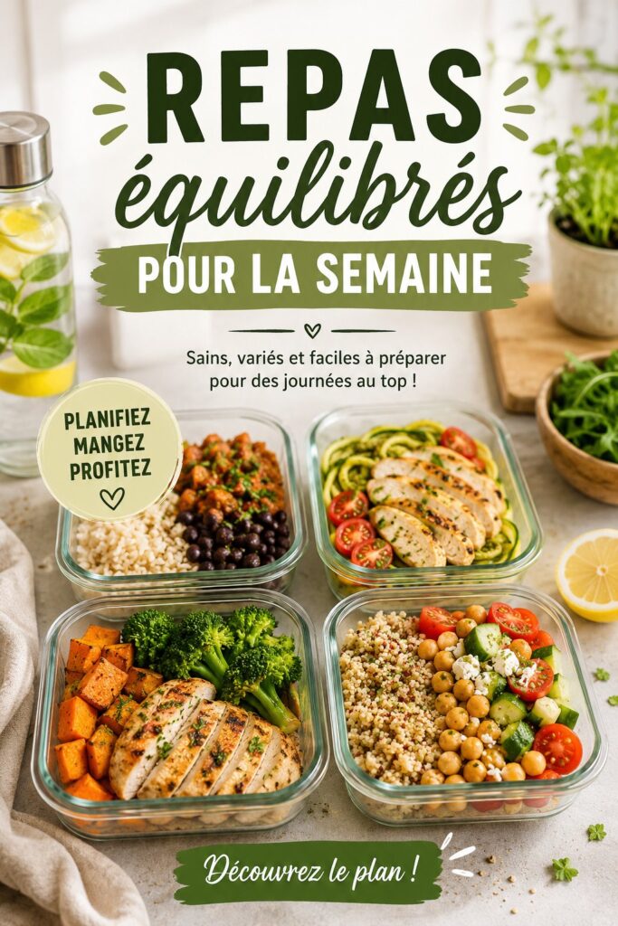Une table dressée avec des plats équilibrés et colorés pour les repas de la semaine.