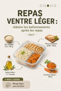 Image d'un plat léger avec des légumes frais, idéal pour éviter les ballonnements