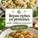 Assiette de repas équilibré riche en protéines et ingrédients anti-inflammatoires