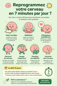 Femme souriante méditant pour reprogrammer son cerveau en 7 minutes