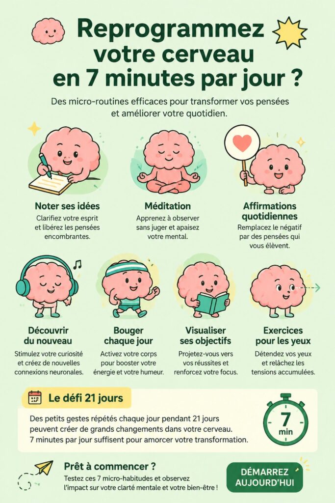 Femme souriante méditant pour reprogrammer son cerveau en 7 minutes