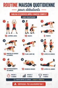 Une femme effectuant une routine d'exercices à la maison.