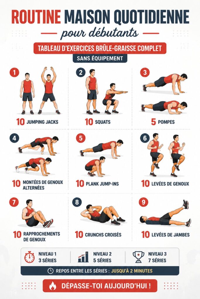 Une femme effectuant une routine d'exercices à la maison.