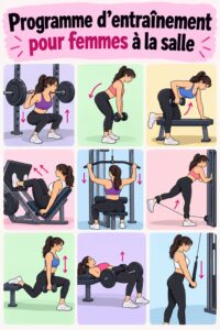Femme dans une salle de gym, en pleine séance d'entraînement