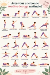 Femme pratiquant le yoga matinal dans un cadre apaisant, illustrant une routine revitalisante.