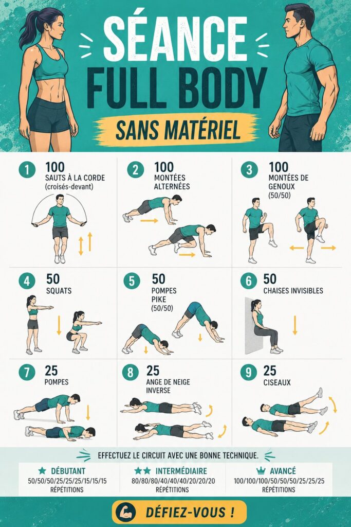 Femme en train de faire une séance de sport à la maison sans matériel