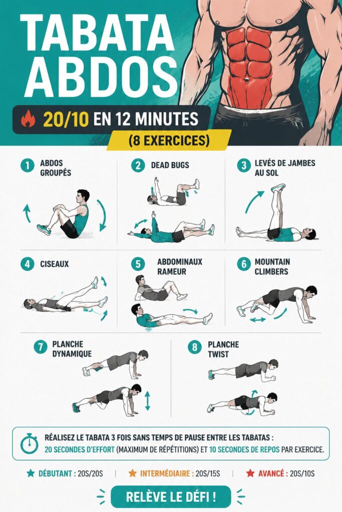 Femme réalisant des exercices de Tabata abdos en salle de sport