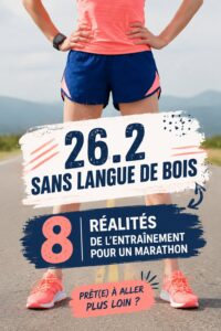 Femme courant un marathon, souriante avec énergie sur le parcours.