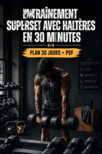 Femme s'entraînant à la maison avec des haltères lors d'un workout de 30 minutes
