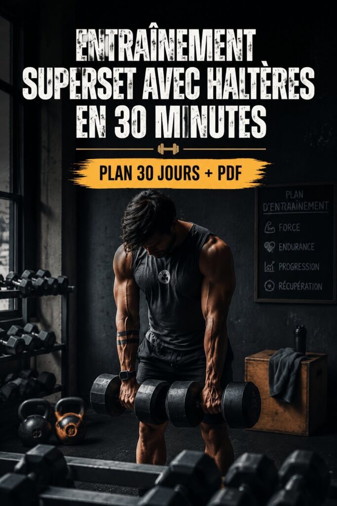 Femme s'entraînant à la maison avec des haltères lors d'un workout de 30 minutes