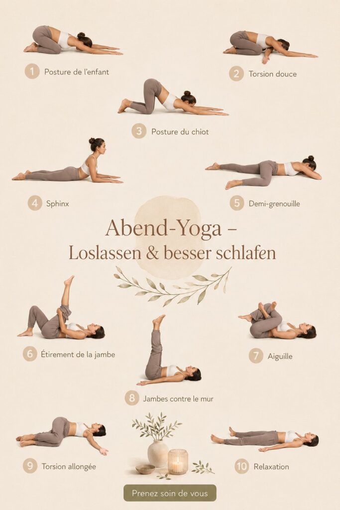 Femme pratiquant le yoga du soir dans un cadre apaisant