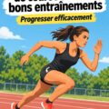 Femme courant sur un sentier avec un sourire, illustrant l'entraînement pour améliorer la vitesse de course.