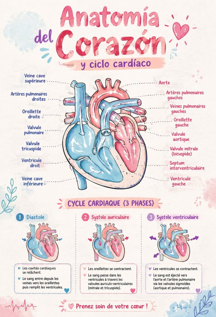 Illustration montrant l'anatomie du cœur humain
