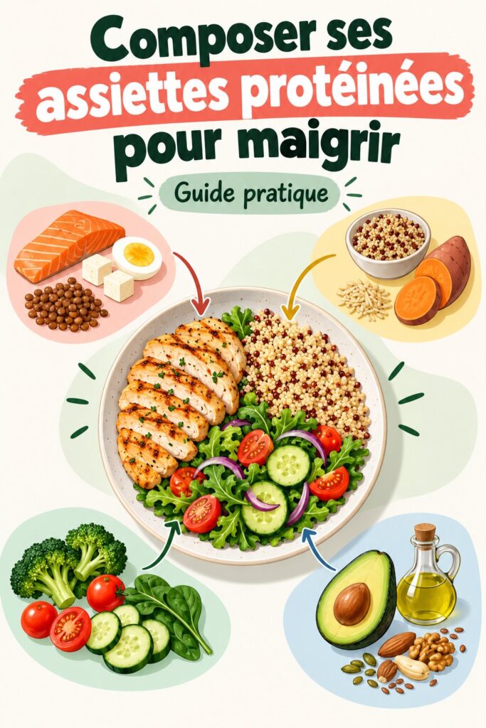 Assiette colorée et équilibrée riche en protéines pour perdre du poids