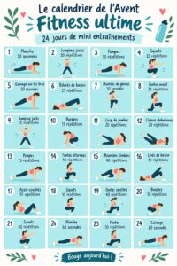 Visuel d'un calendrier de l'Avent avec des exercices de fitness