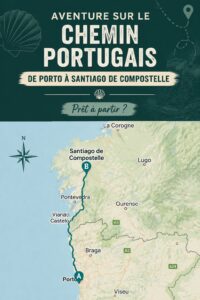 Marcheurs sur le Camino Portugués traversant un paysage verdoyant au Portugal.