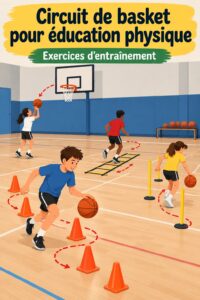 Femme en train de pratiquer un circuit de basketball en extérieur.